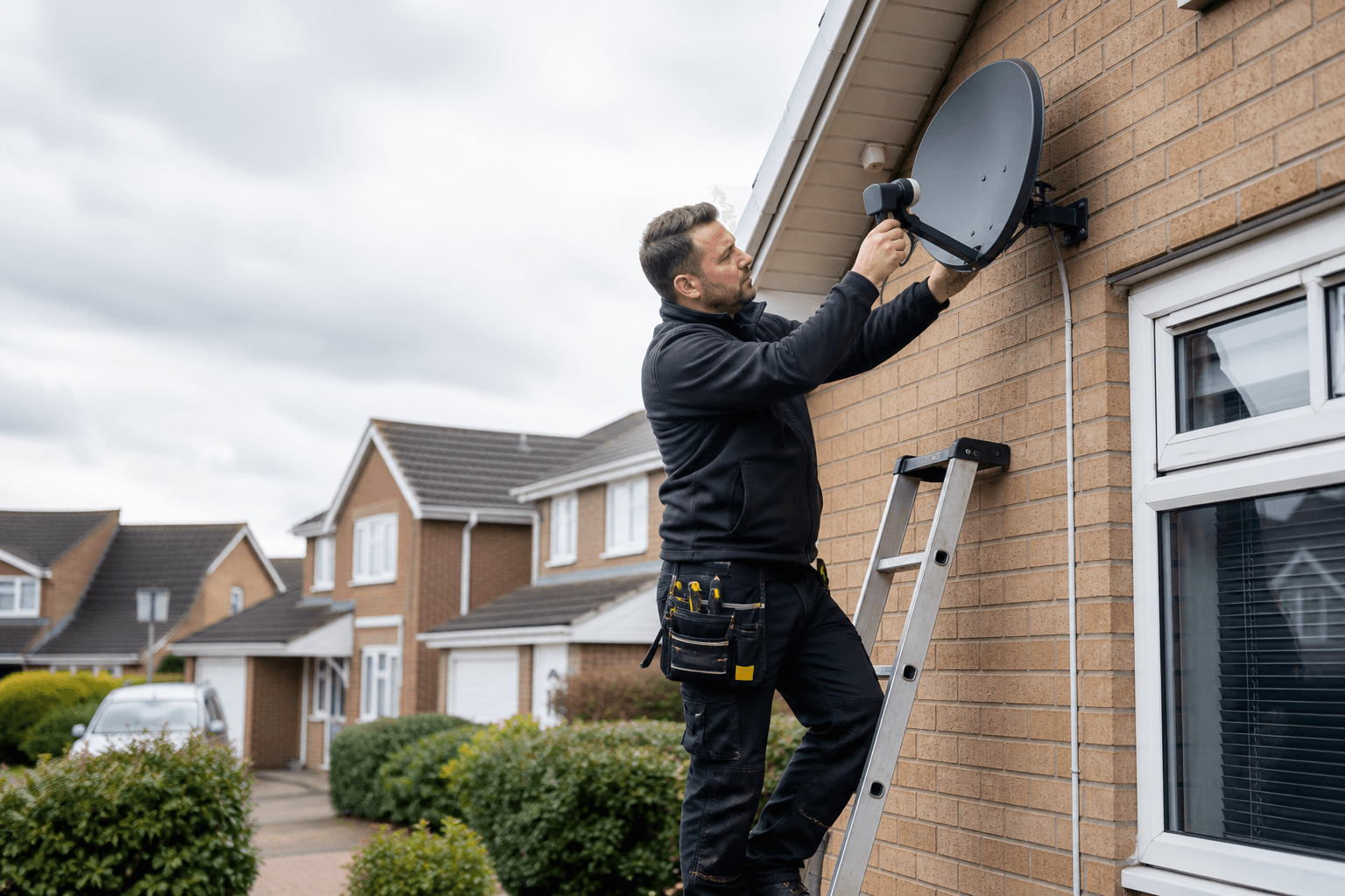 Professional roofers work at a UK home