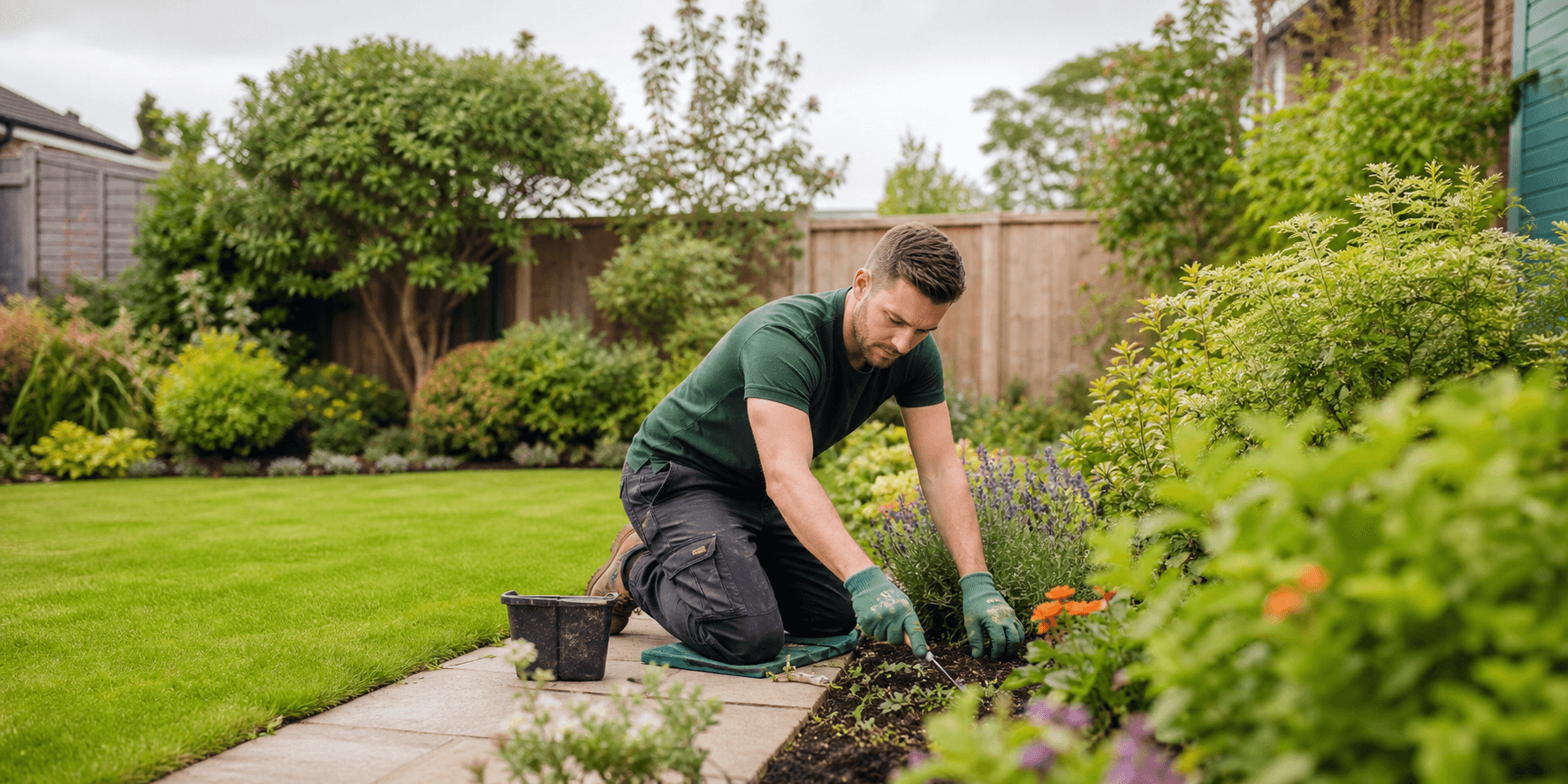 Professional gardeners work at a UK home